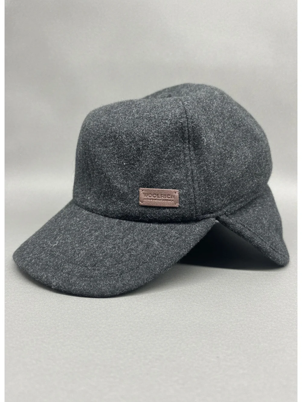 Woolrich Men Dark Gray Wool Blend Winter Cap Ear Flaps Fleece Lined Trapper Hat